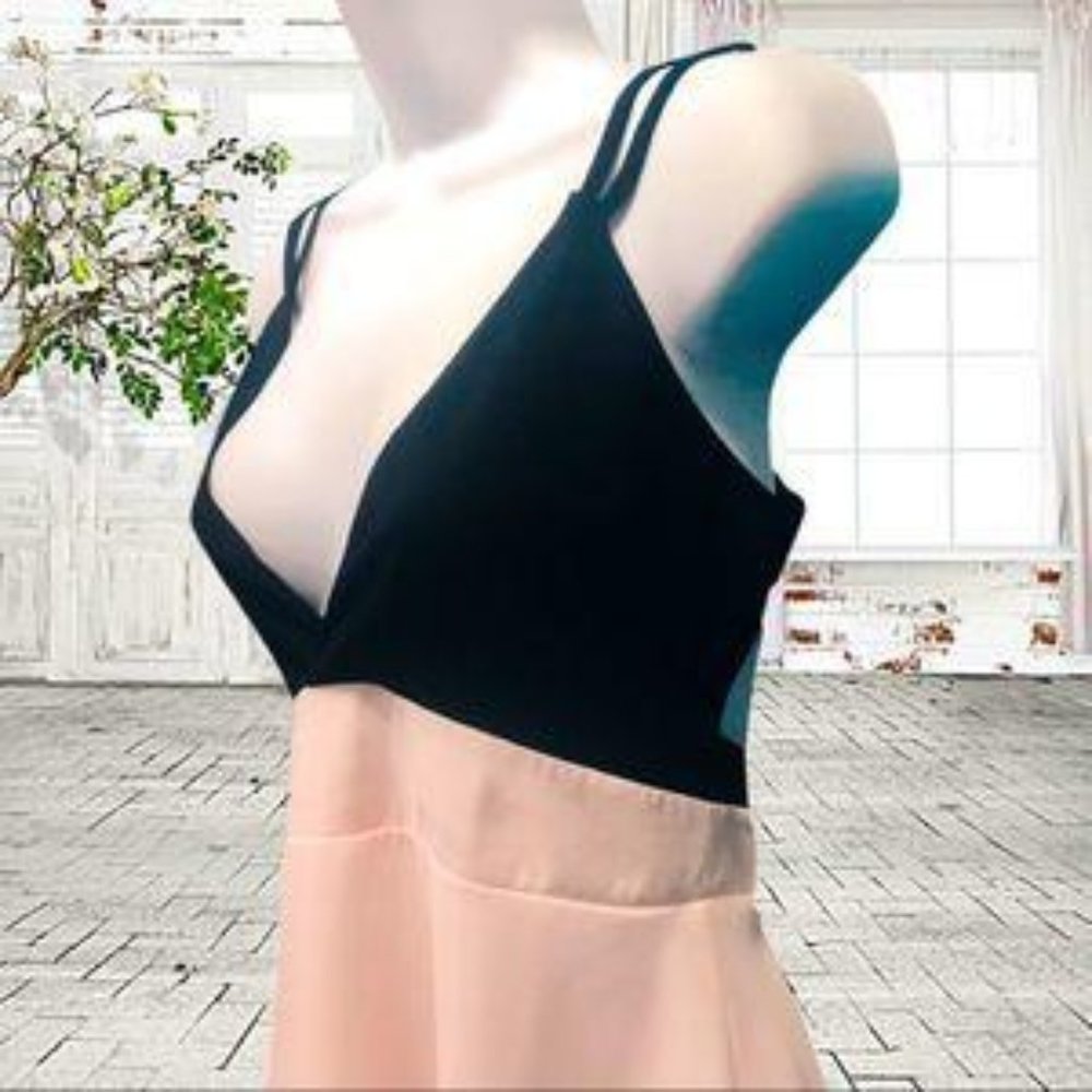 Sheer?Deep Plunge Black & grPgW  Pink Open Back Sun Dress